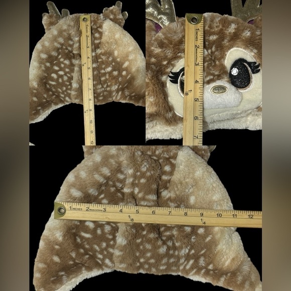 JUSTICE Girl's Deer Earflap Beanie Hat with Matching Gloves Set Cream One Sz EUC - Picture 15 of 15